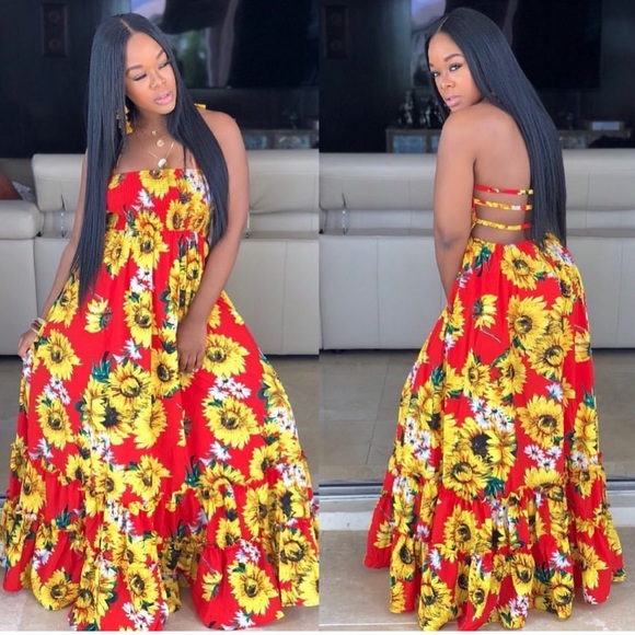 Sunflower Open Back Maxi Dress Sleeveless Sundress - Picture 4 of 5